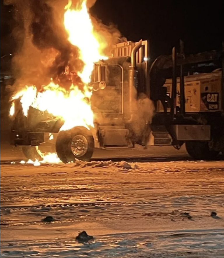 Tractor-trailer goes up in flames in Cortlandville